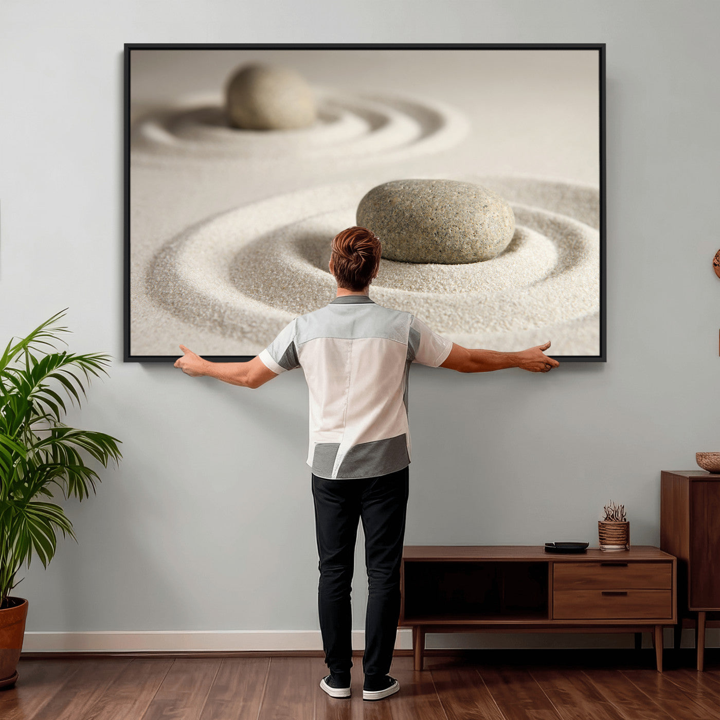 Zen Garden Stone Sand Canvas | Japanese Rock Garden Wall Art