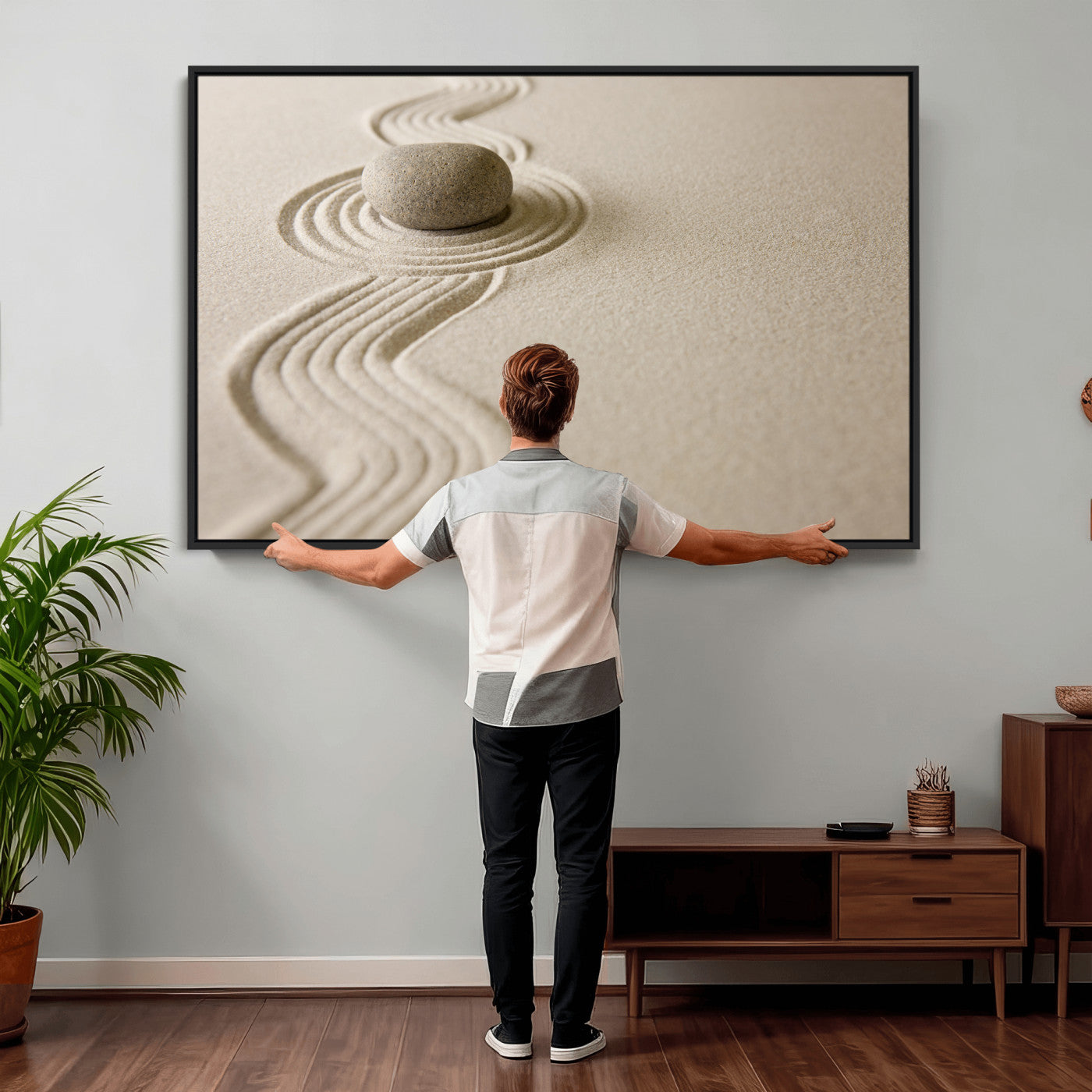 Zen Garden Stone Sand Canvas | Japanese Rock Garden Wall Art
