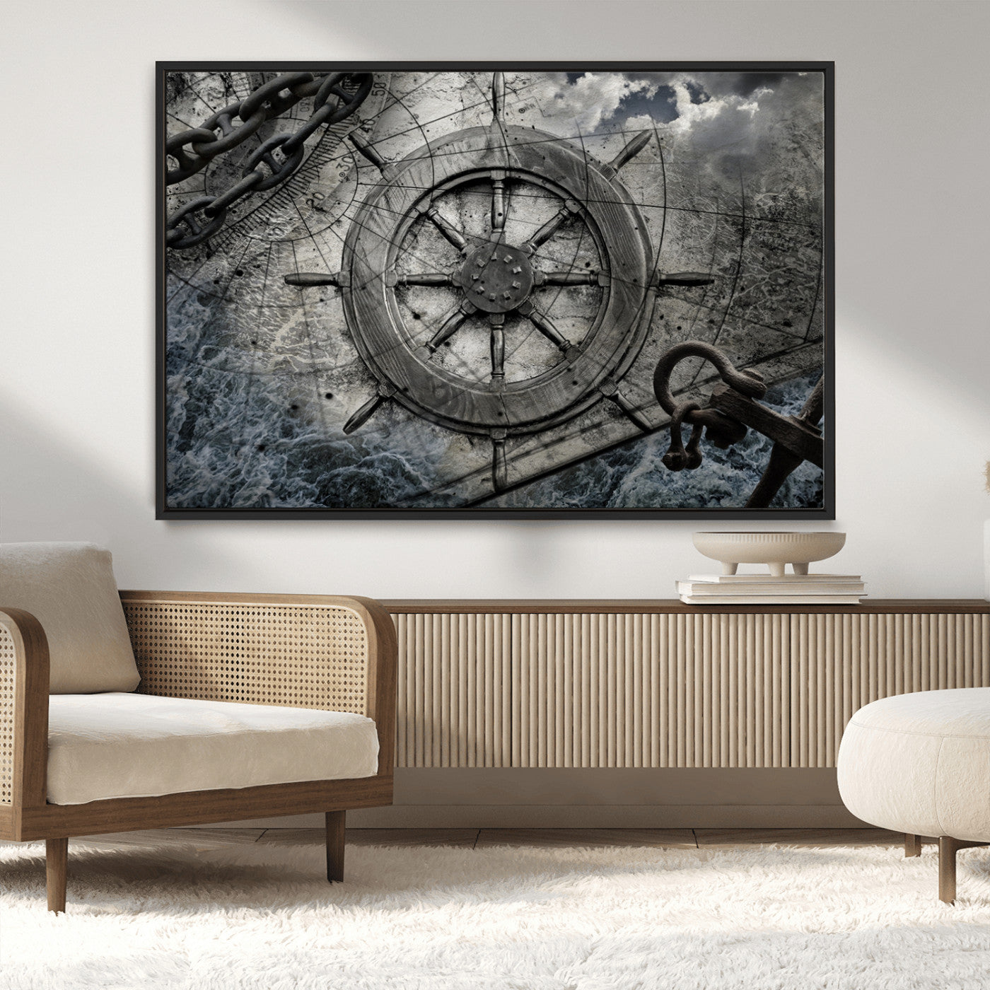Ship Steering Wheel Vintage Wall Art Canvas Print
