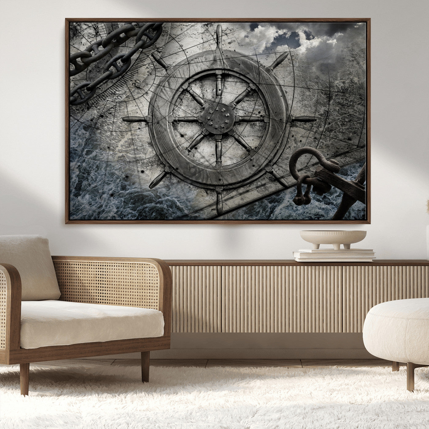 Ship Steering Wheel Vintage Wall Art Canvas Print