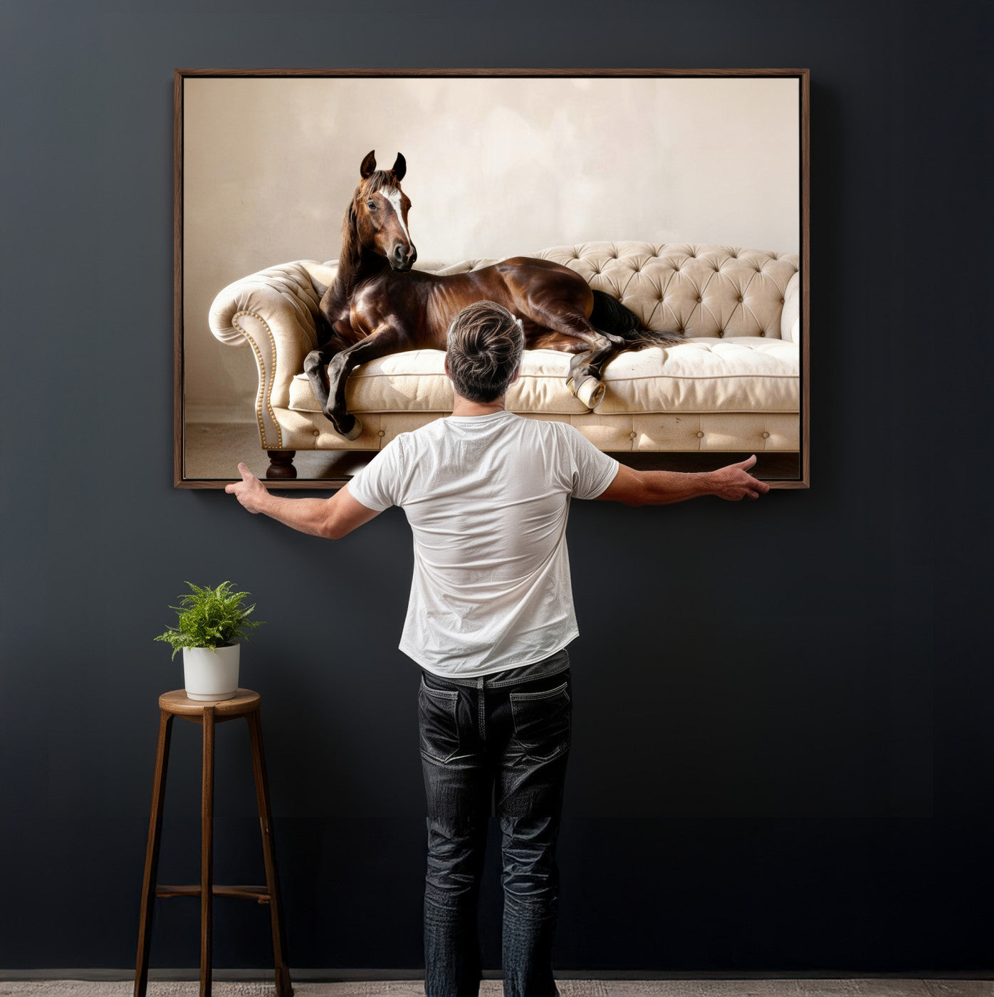 Funny Horse on Sofa Canvas Wall Art, Quirky Horse Lounging Photo Print, Whimsical Animal Decor, Living Room Conversation Art, Horse Lover Gift