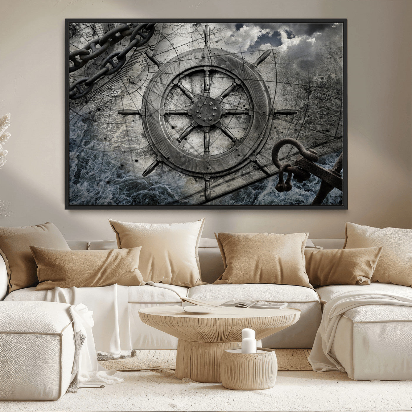 Ship Steering Wheel Vintage Wall Art Canvas Print