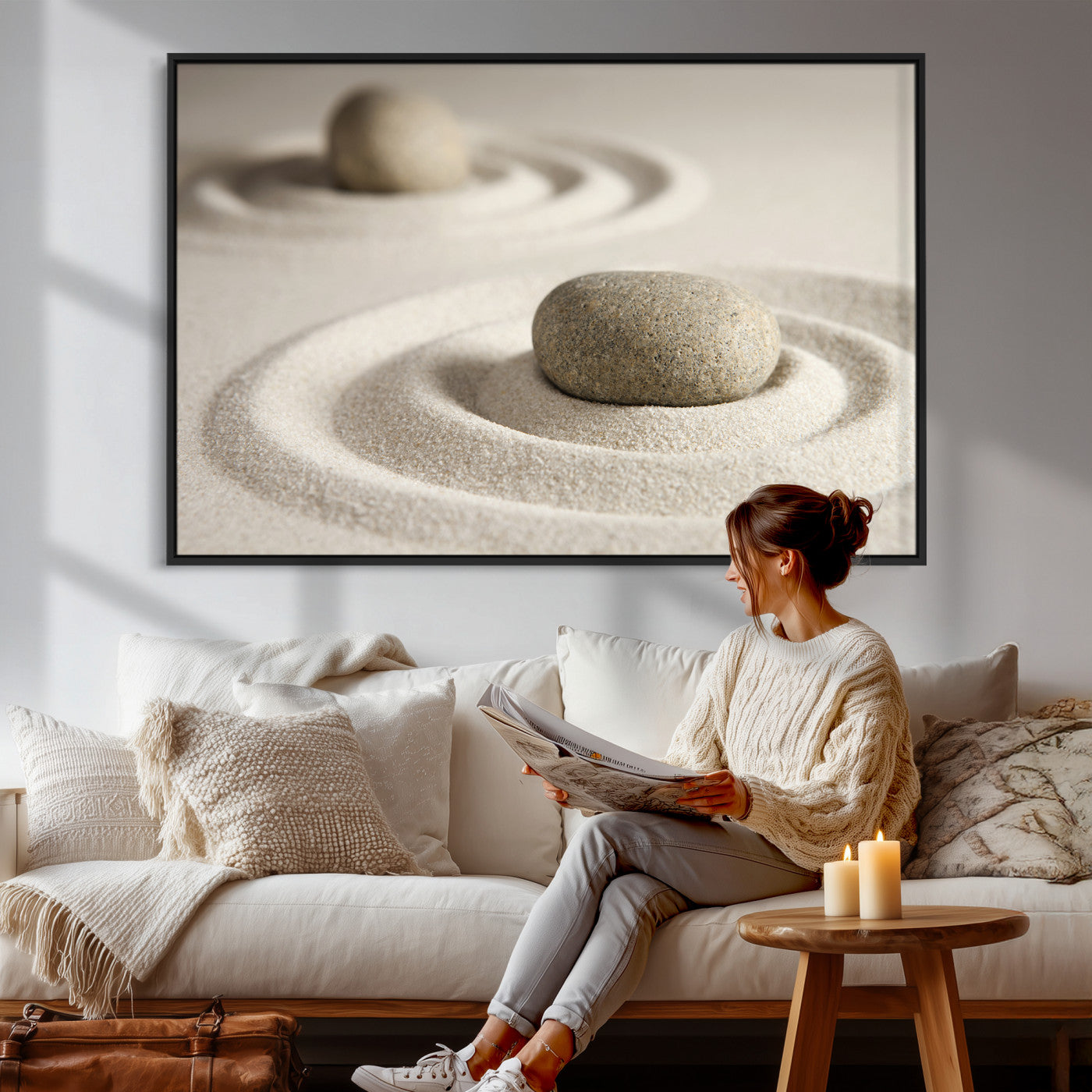 Zen Garden Stone Sand Canvas | Japanese Rock Garden Wall Art