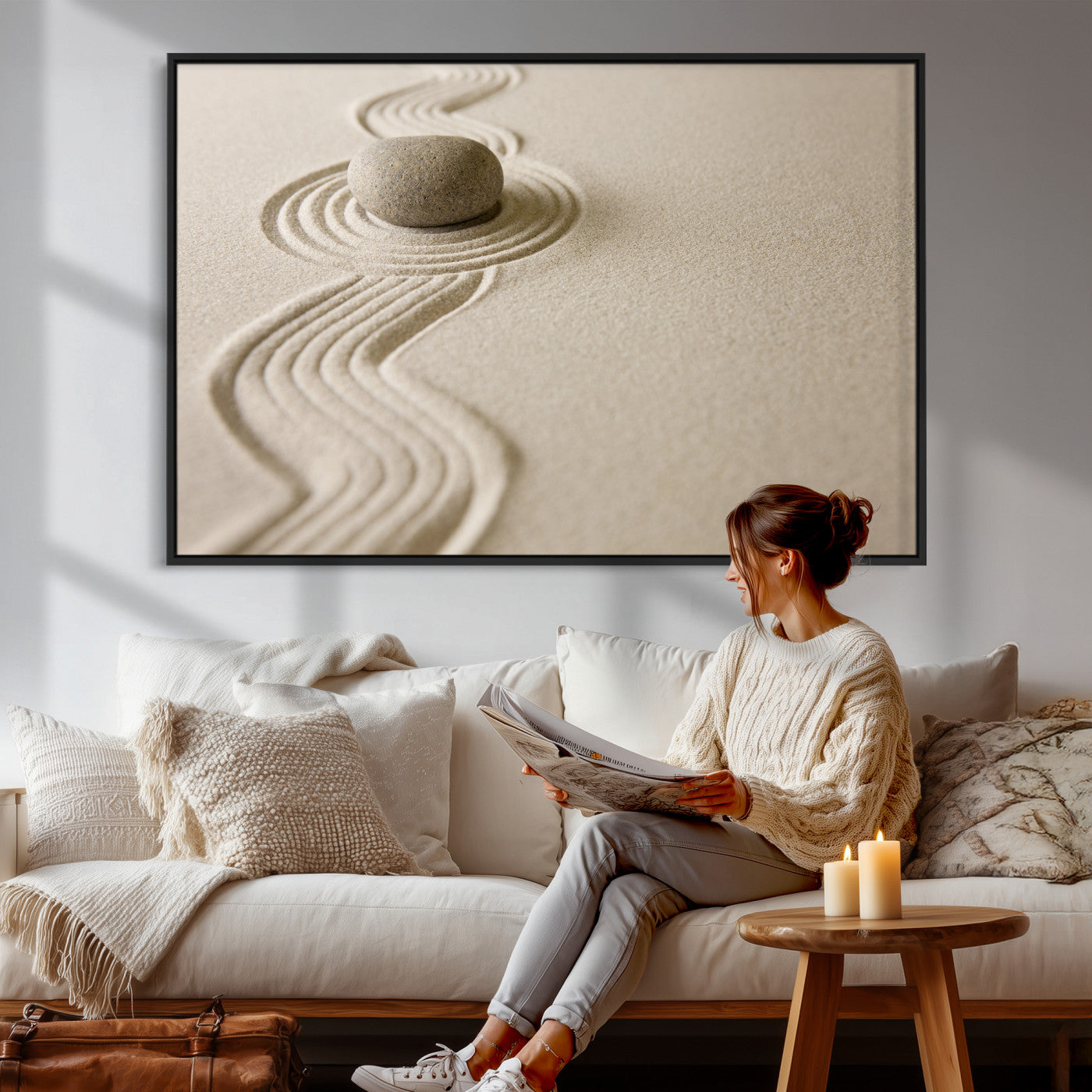 Zen Garden Stone Sand Canvas | Japanese Rock Garden Wall Art