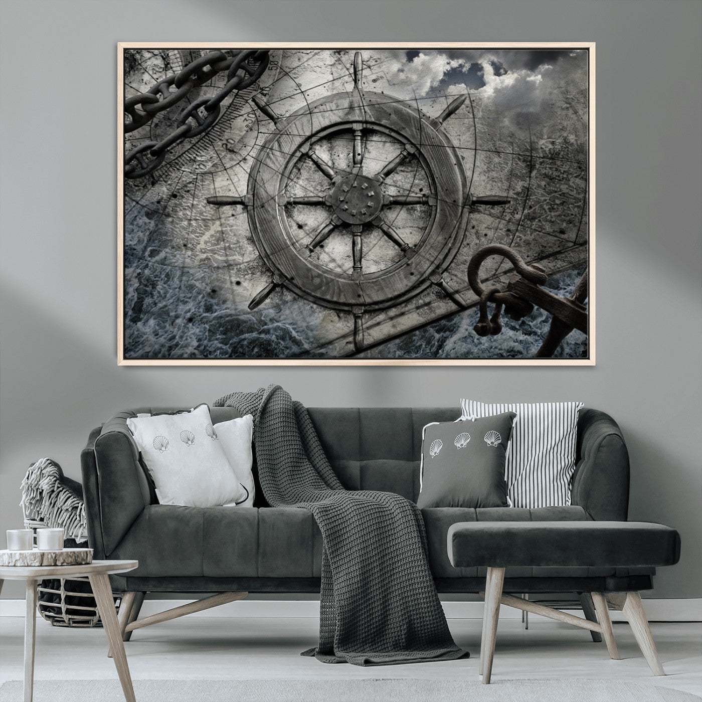 Ship Steering Wheel Vintage Wall Art Canvas Print
