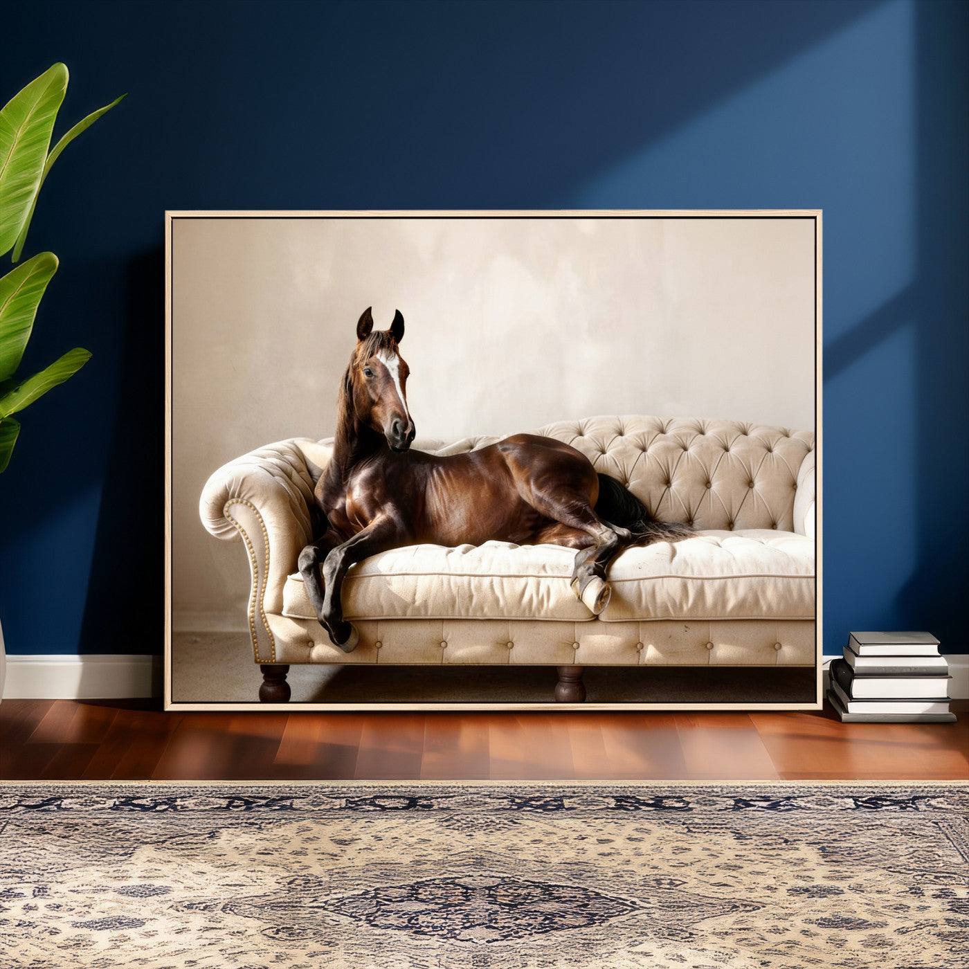 Funny Horse on Sofa Canvas Wall Art, Quirky Horse Lounging Photo Print, Whimsical Animal Decor, Living Room Conversation Art, Horse Lover Gift