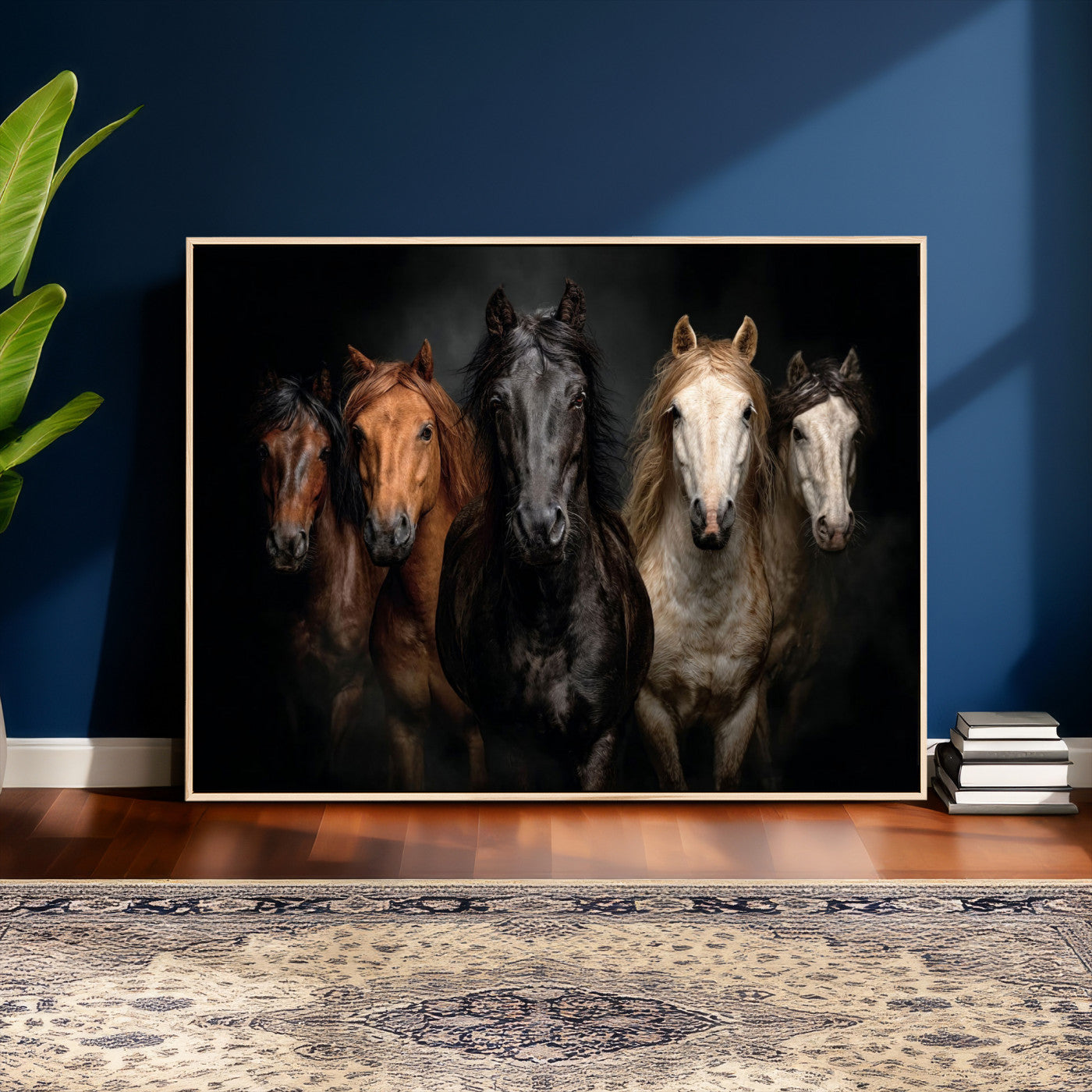 Horse Wall Art Canvas Print, Wild Horses Portrait Photography, Dramatic Equestrian Decor, Black Brown White Horse Herd, Rustic Ranch Art