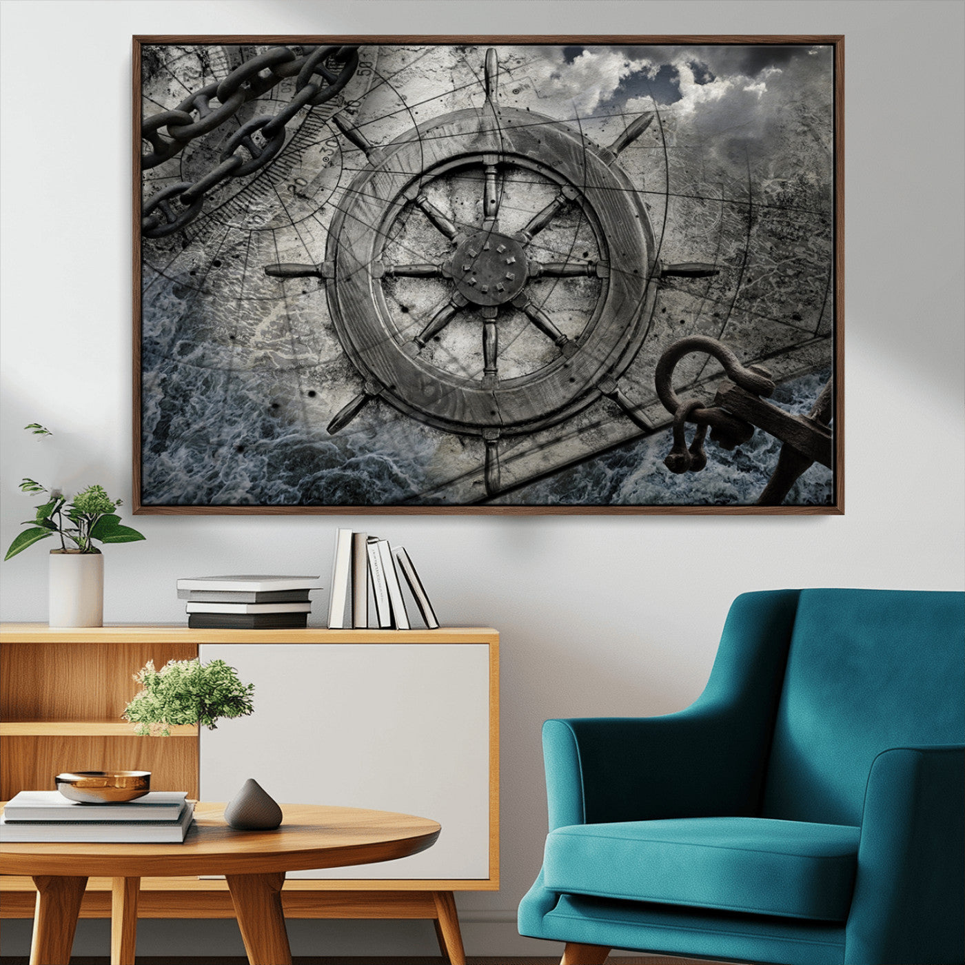 Ship Steering Wheel Vintage Wall Art Canvas Print