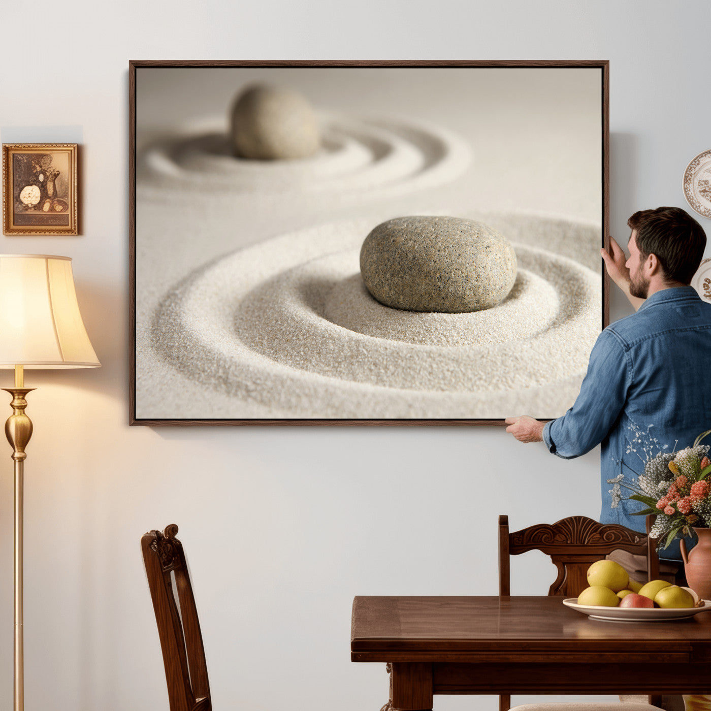 Zen Garden Stone Sand Canvas | Japanese Rock Garden Wall Art