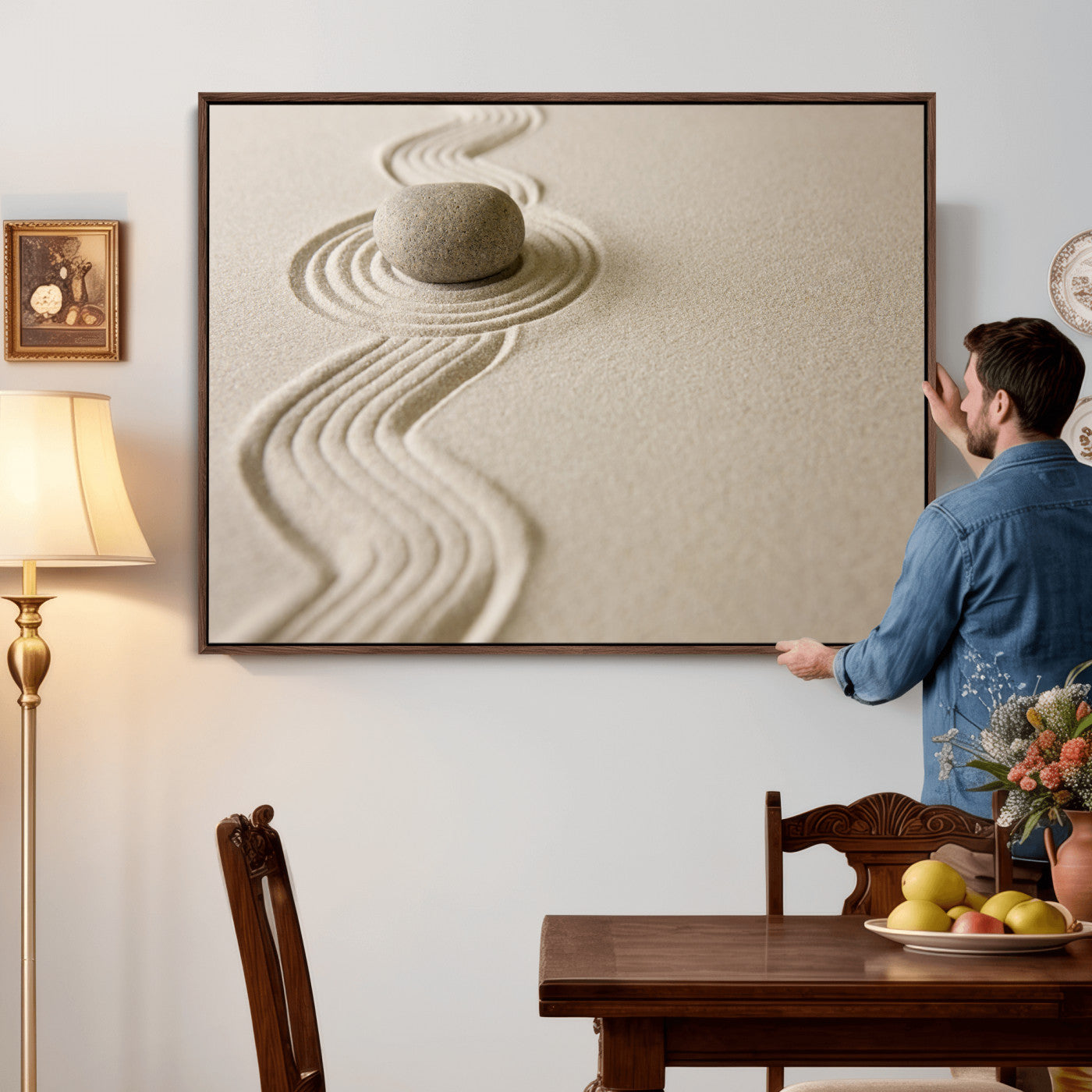 Zen Garden Stone Sand Canvas | Japanese Rock Garden Wall Art