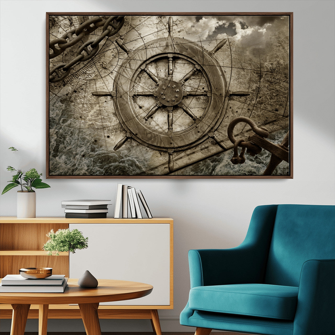 Wooden Ship Wheel Canvas Print, Multi Panel Canvas Wall Art