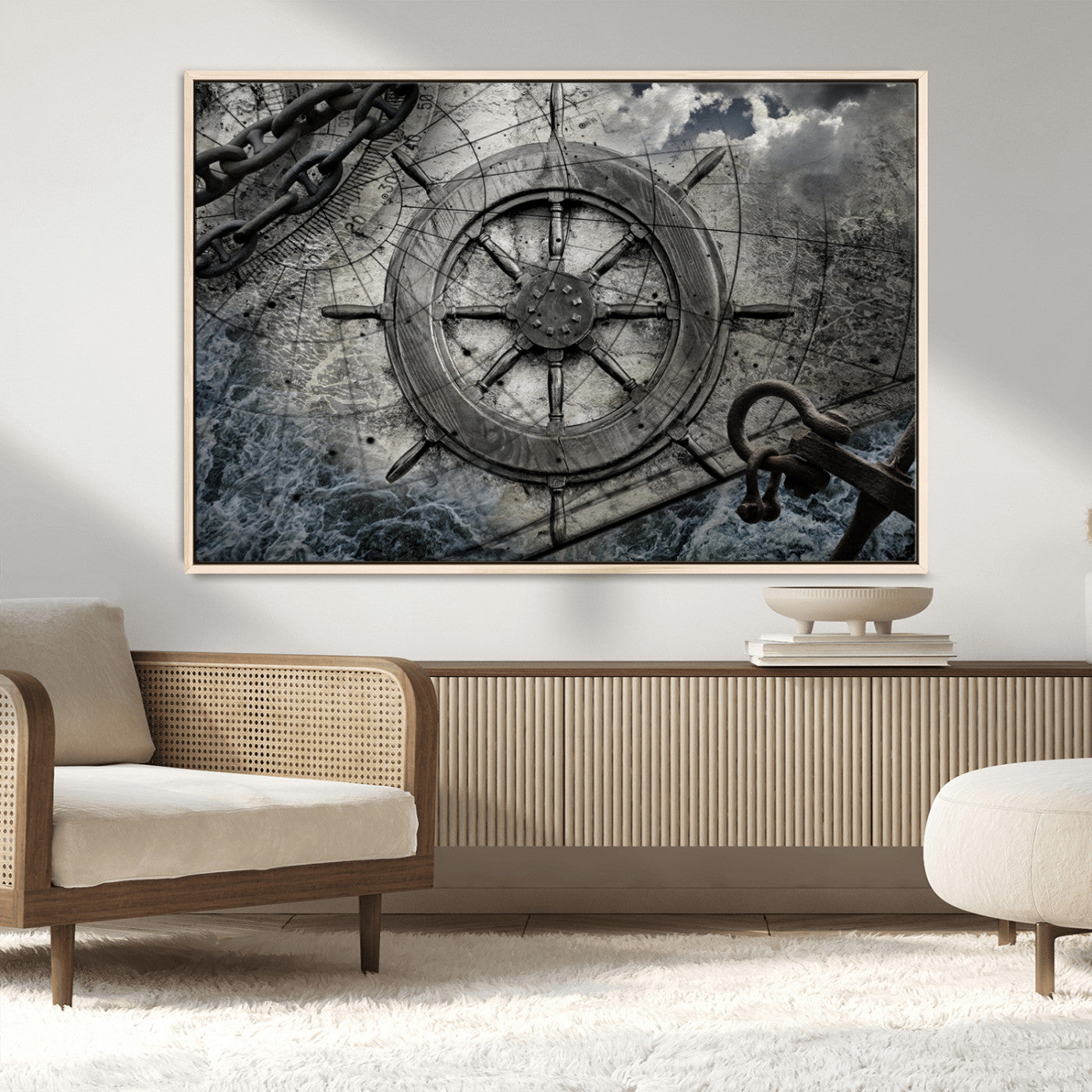 Ship Steering Wheel Vintage Wall Art Canvas Print