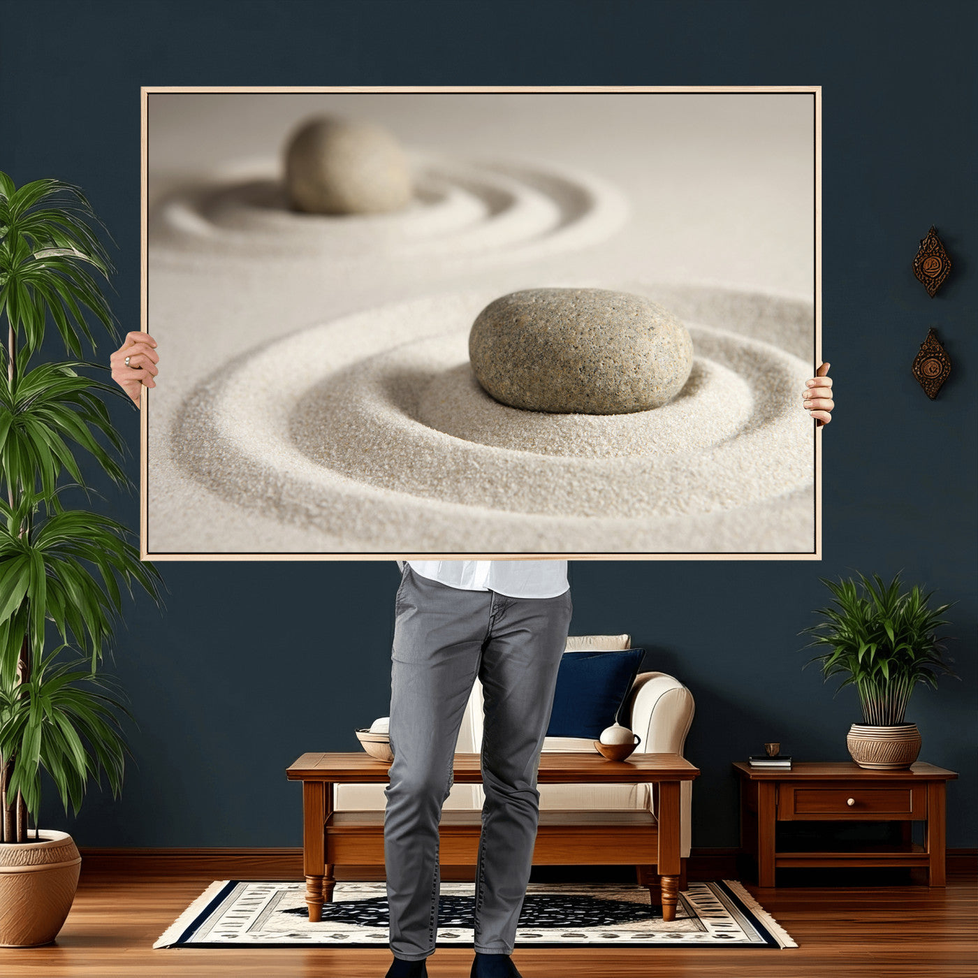 Zen Garden Stone Sand Canvas | Japanese Rock Garden Wall Art