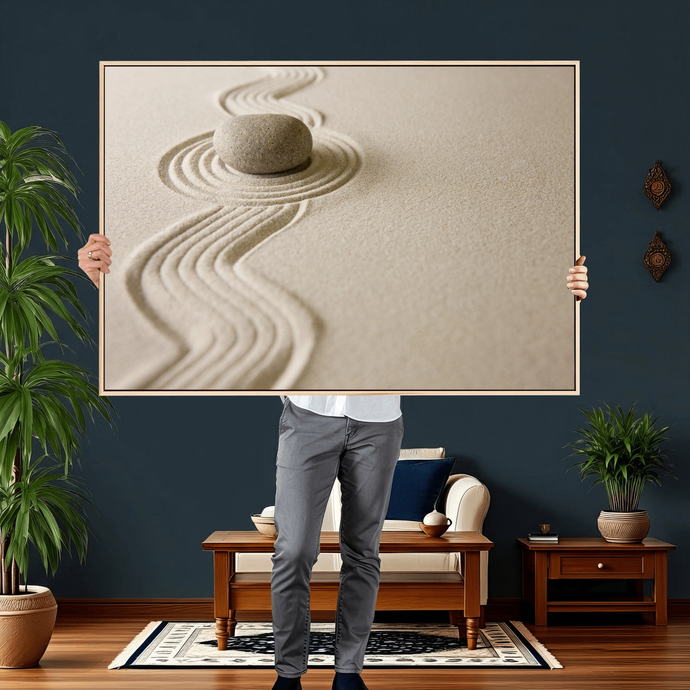 Zen Garden Stone Sand Canvas | Japanese Rock Garden Wall Art
