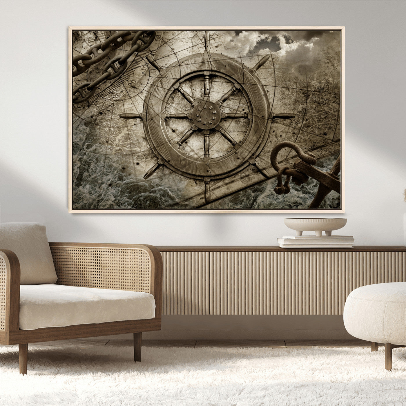 Wooden Ship Wheel Canvas Print, Multi Panel Canvas Wall Art