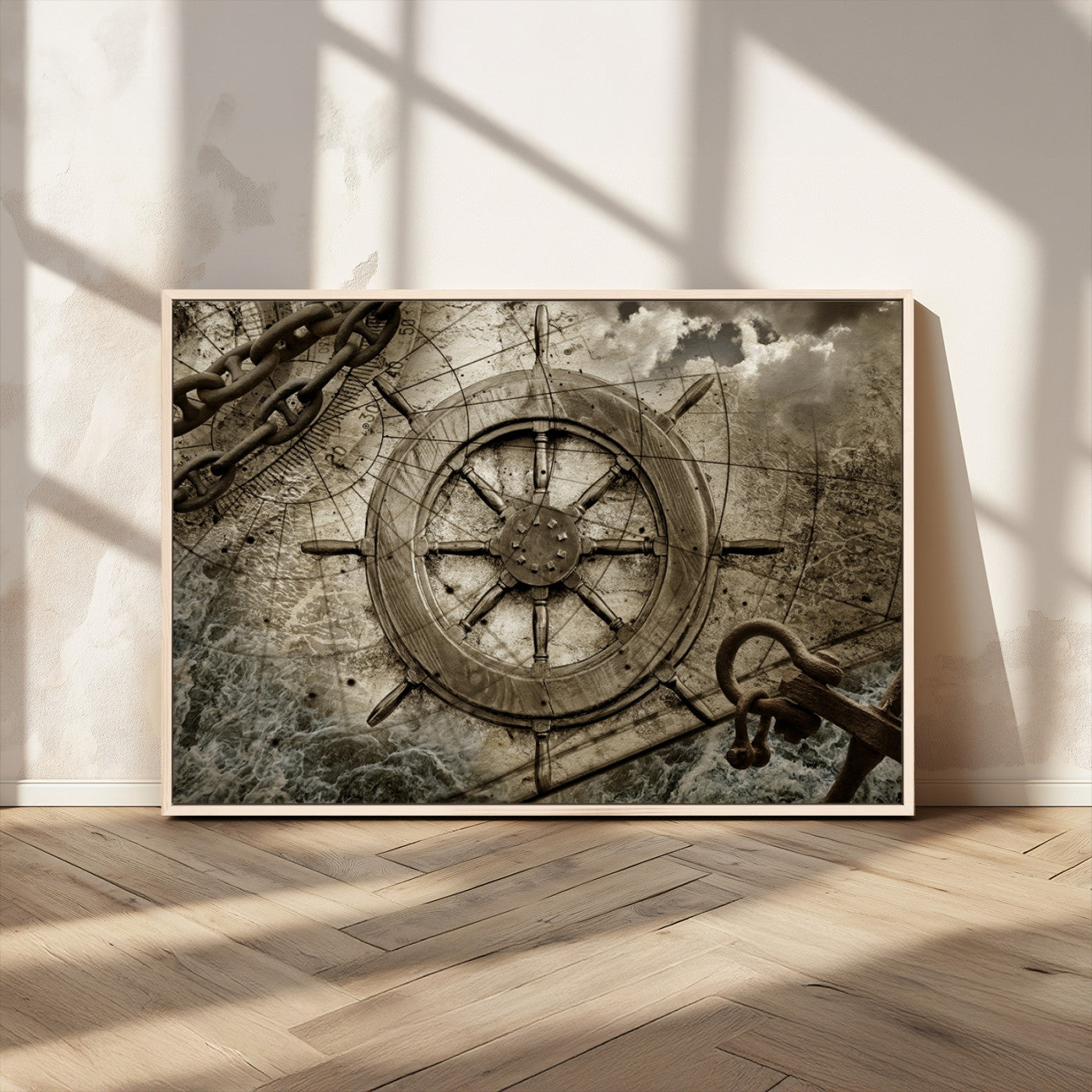 Wooden Ship Wheel Canvas Print, Multi Panel Canvas Wall Art