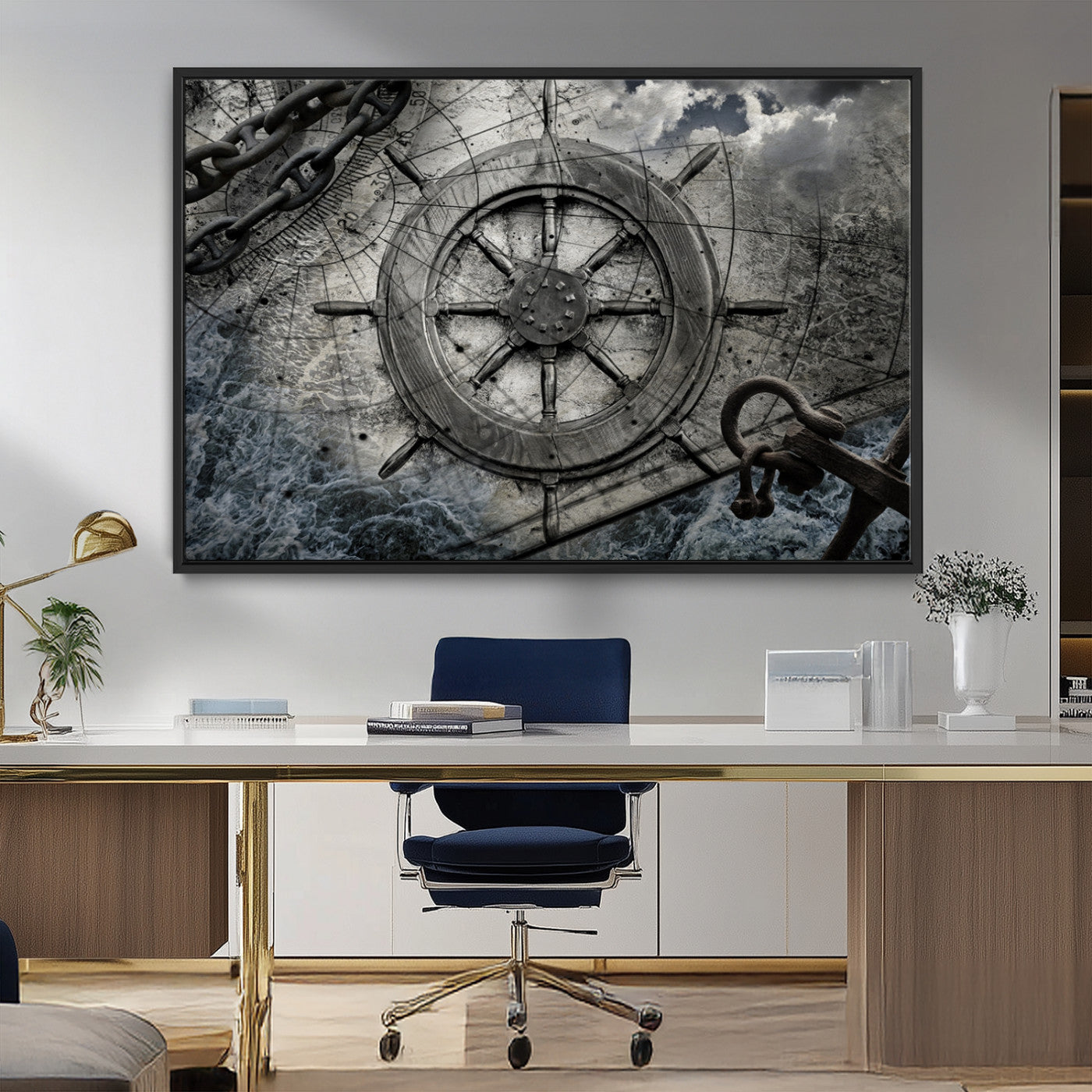 Ship Steering Wheel Vintage Wall Art Canvas Print