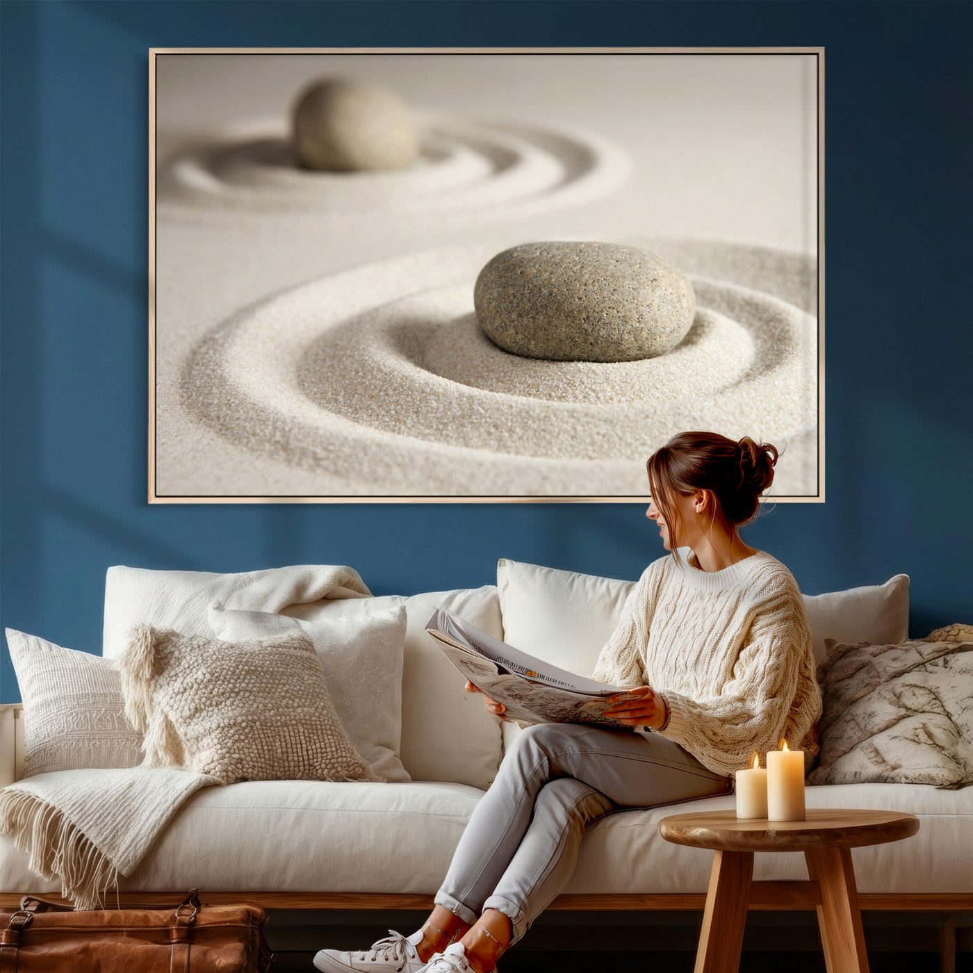 Zen Garden Stone Sand Canvas | Japanese Rock Garden Wall Art