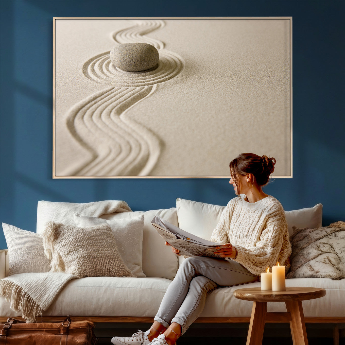 Zen Garden Stone Sand Canvas | Japanese Rock Garden Wall Art