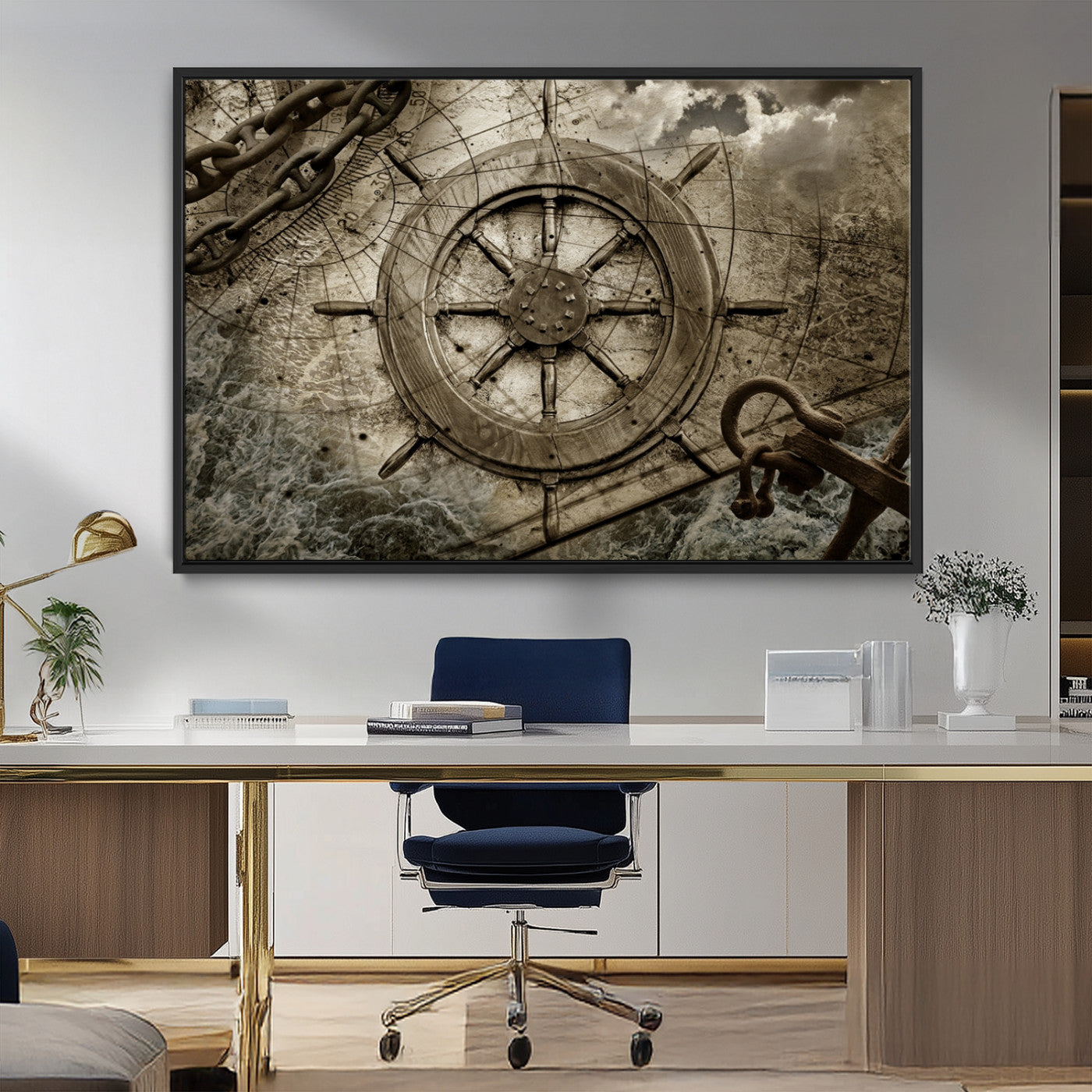 Wooden Ship Wheel Canvas Print, Multi Panel Canvas Wall Art