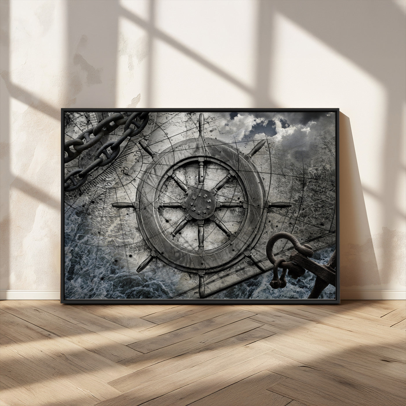 Ship Steering Wheel Vintage Wall Art Canvas Print