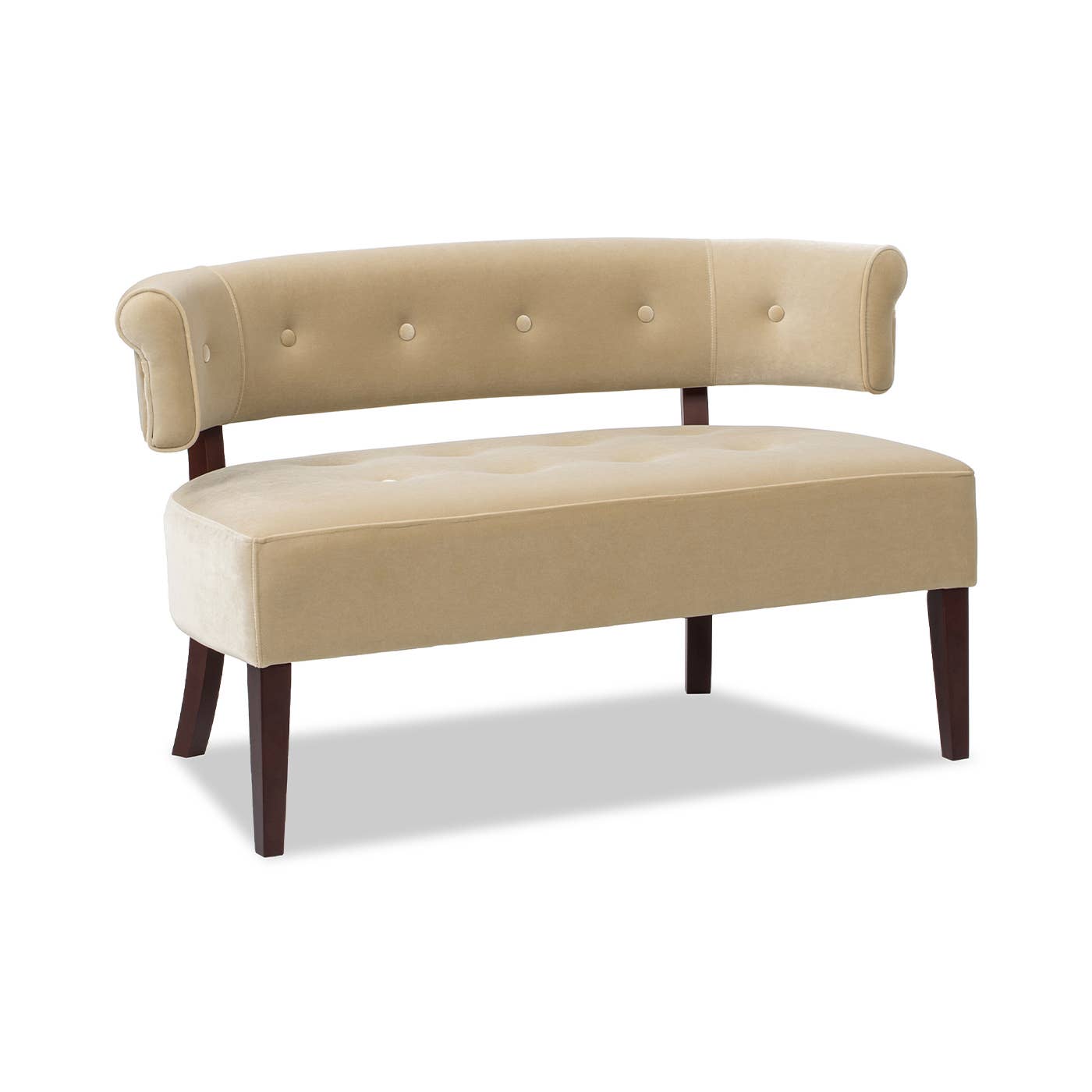 Jared Roll Arm Tufted Bench with Back Settee: Olive Green