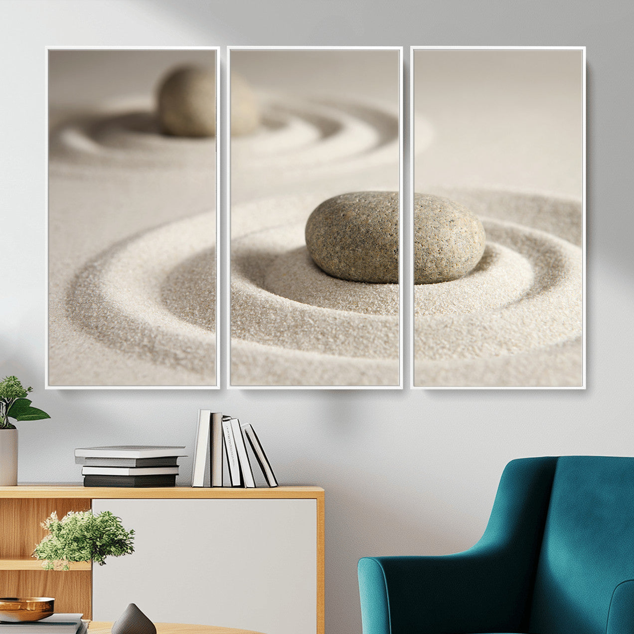 Zen Garden Stone Sand Canvas | Japanese Rock Garden Wall Art