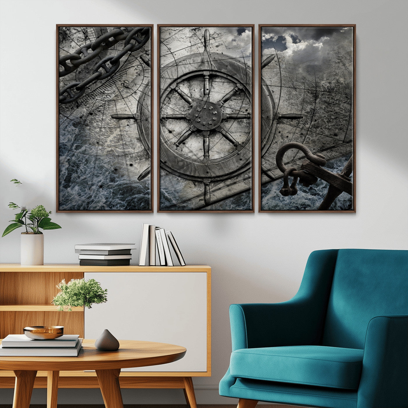 Ship Steering Wheel Vintage Wall Art Canvas Print