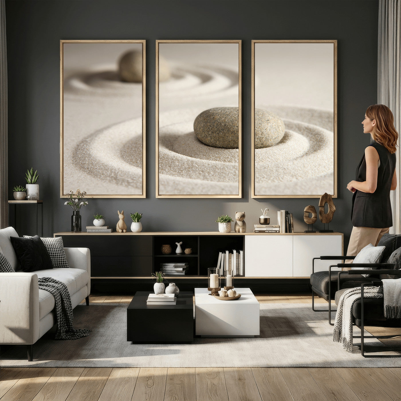 Zen Garden Stone Sand Canvas | Japanese Rock Garden Wall Art