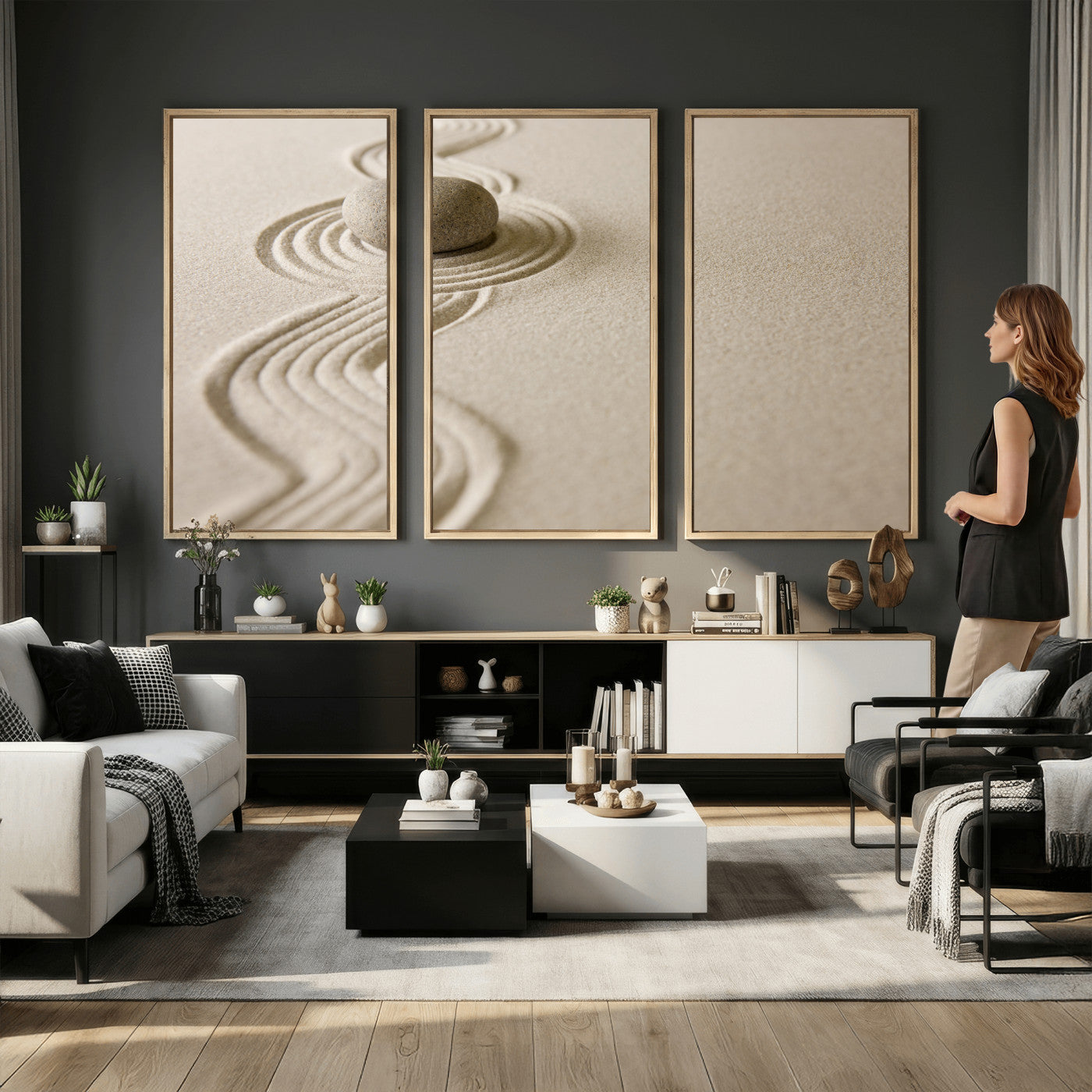 Zen Garden Stone Sand Canvas | Japanese Rock Garden Wall Art