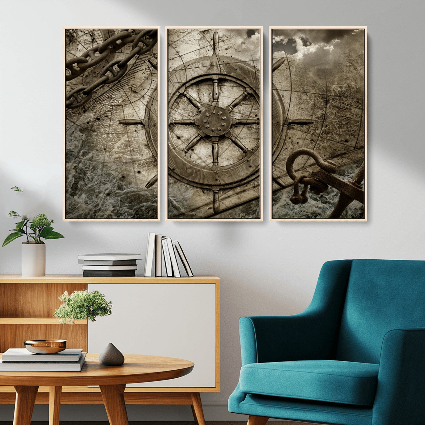 Wooden Ship Wheel Canvas Print, Multi Panel Canvas Wall Art