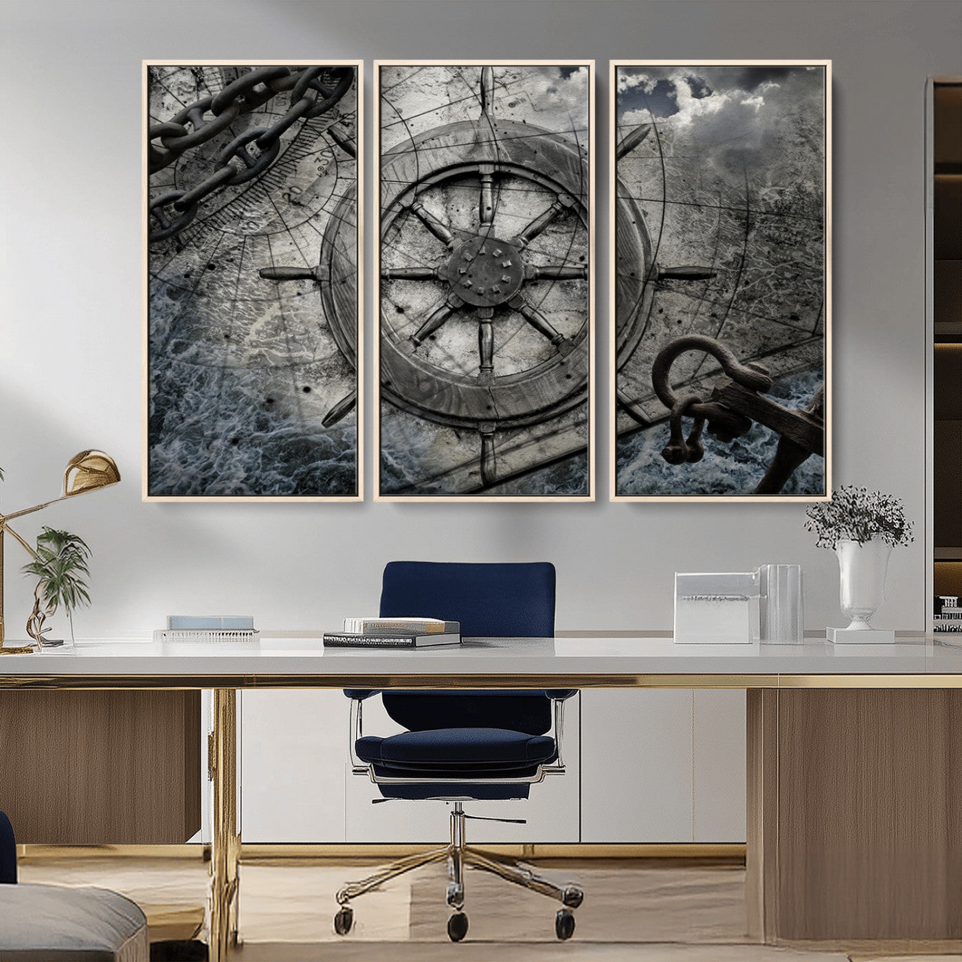 Ship Steering Wheel Vintage Wall Art Canvas Print