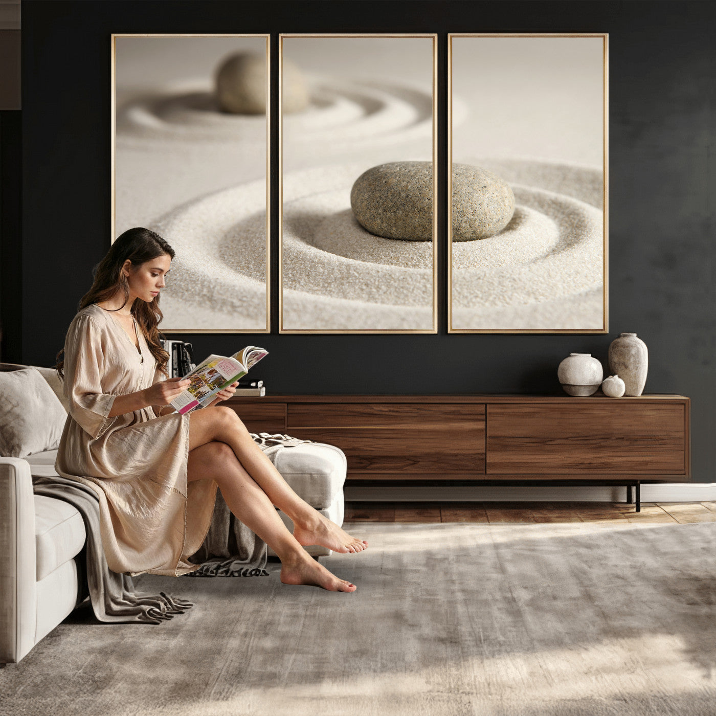 Zen Garden Stone Sand Canvas | Japanese Rock Garden Wall Art