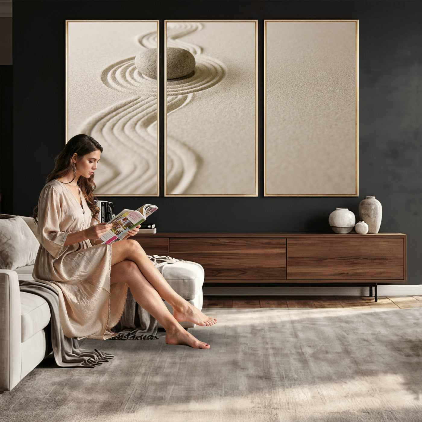 Zen Garden Stone Sand Canvas | Japanese Rock Garden Wall Art