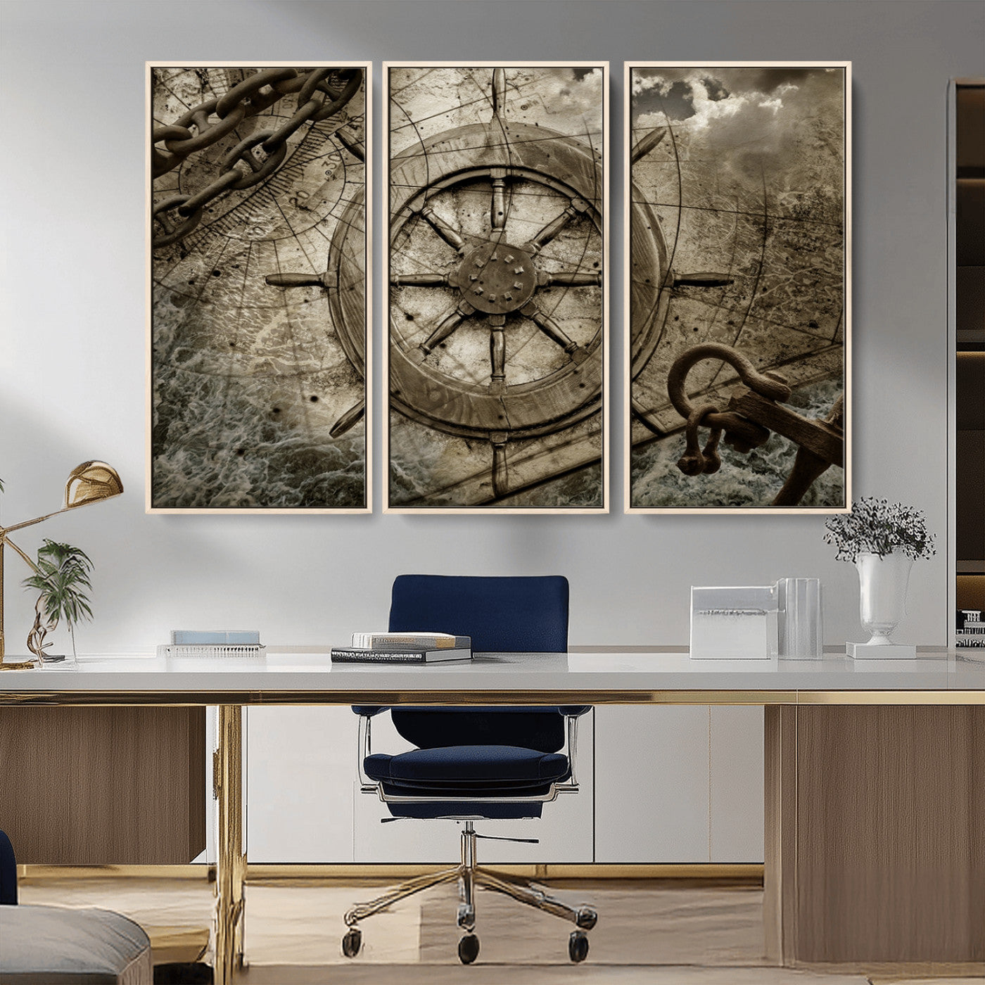Wooden Ship Wheel Canvas Print, Multi Panel Canvas Wall Art
