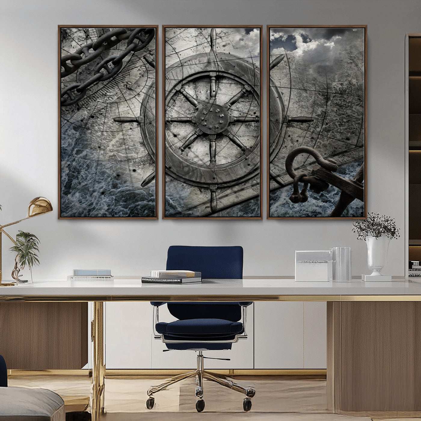 Ship Steering Wheel Vintage Wall Art Canvas Print