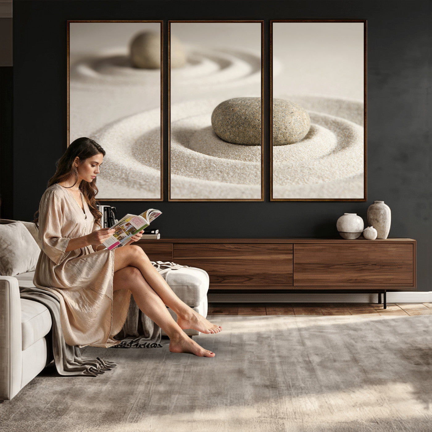 Zen Garden Stone Sand Canvas | Japanese Rock Garden Wall Art