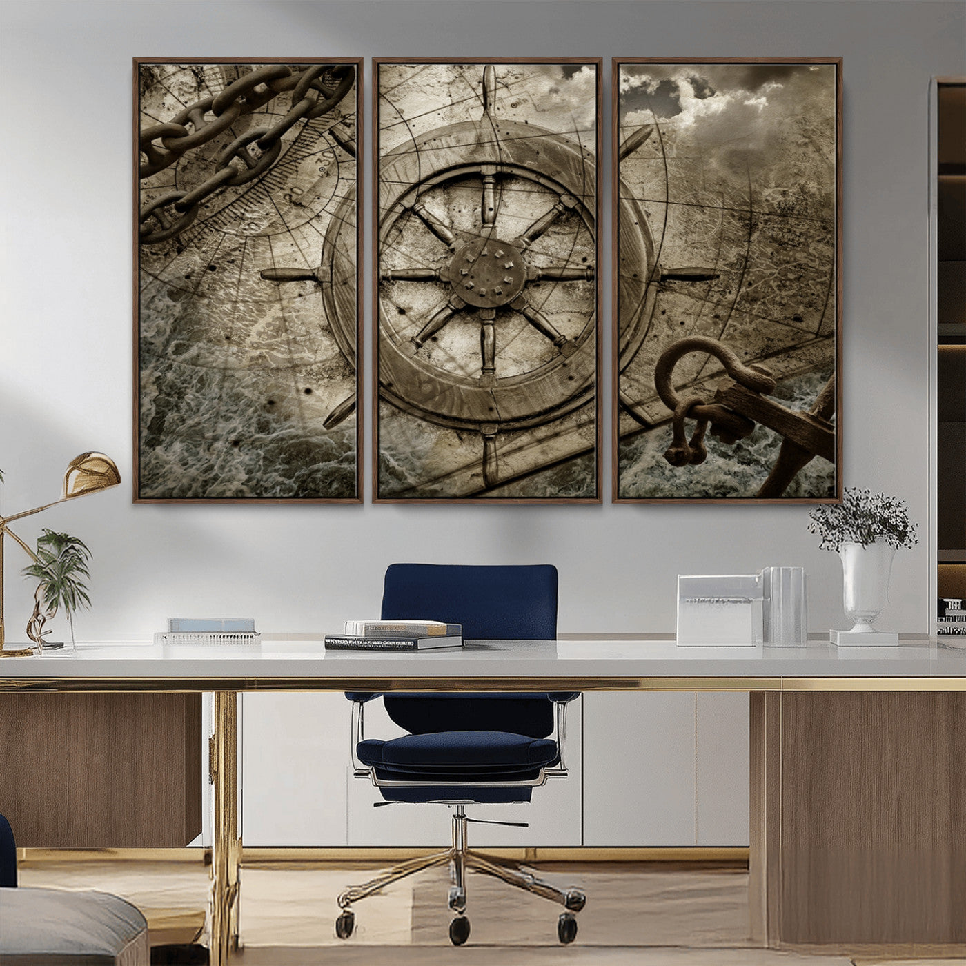 Wooden Ship Wheel Canvas Print, Multi Panel Canvas Wall Art