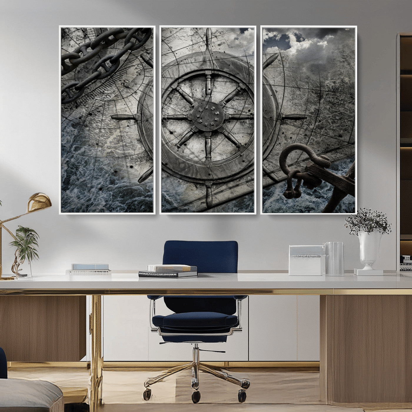 Ship Steering Wheel Vintage Wall Art Canvas Print