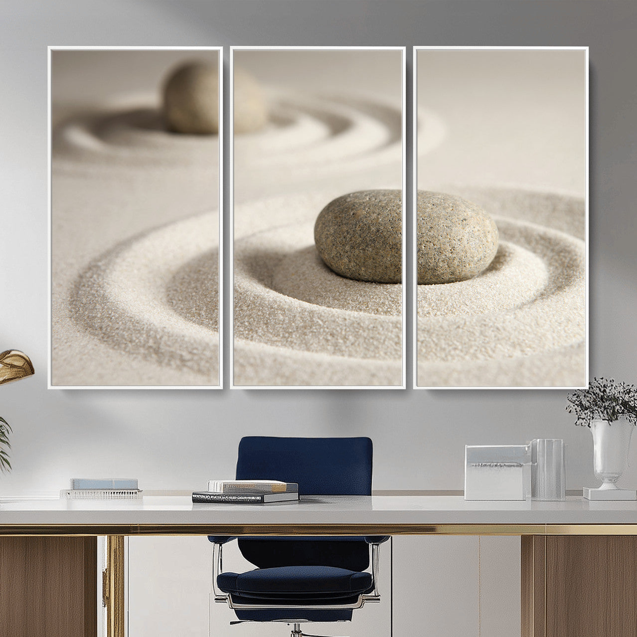 Zen Garden Stone Sand Canvas | Japanese Rock Garden Wall Art