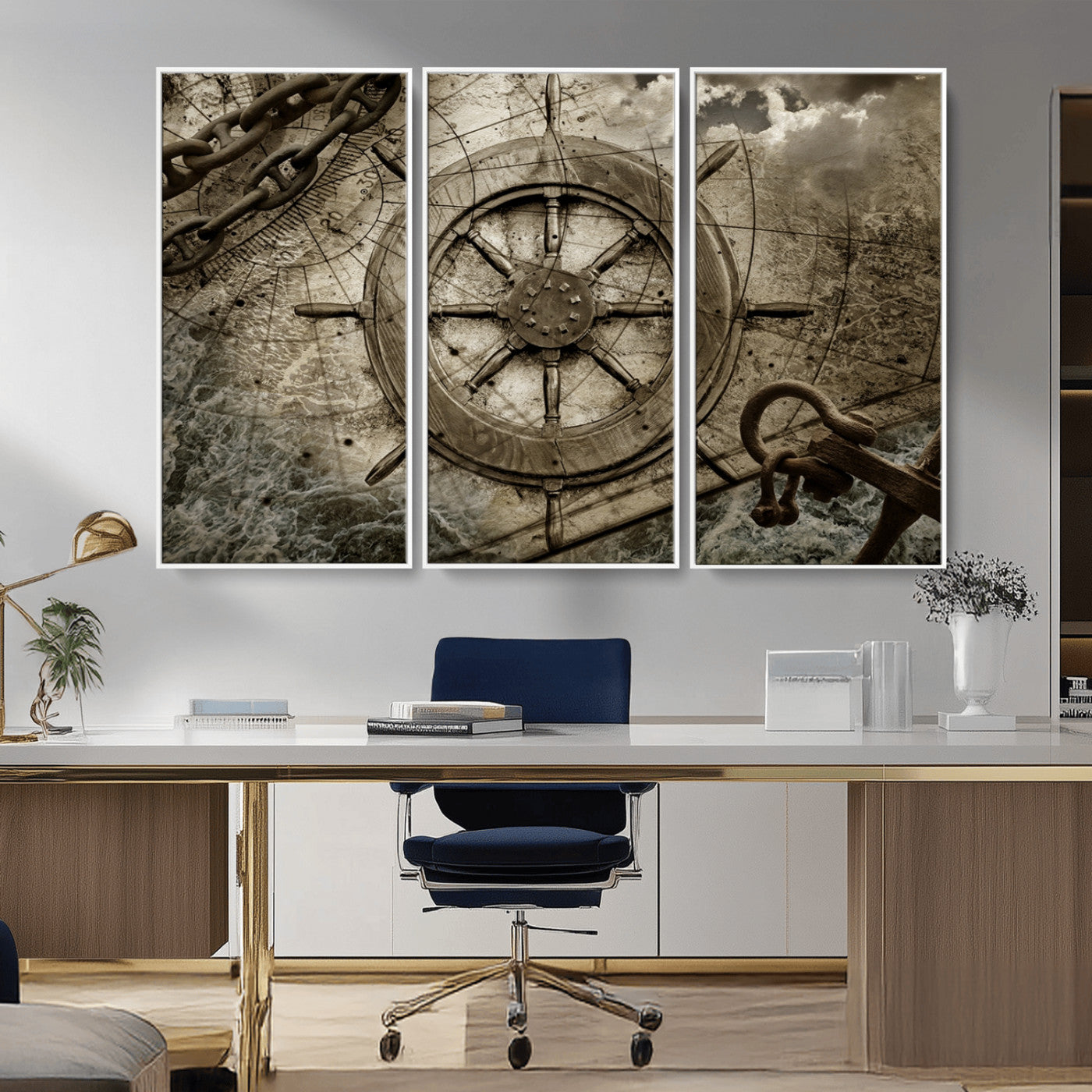 Wooden Ship Wheel Canvas Print, Multi Panel Canvas Wall Art