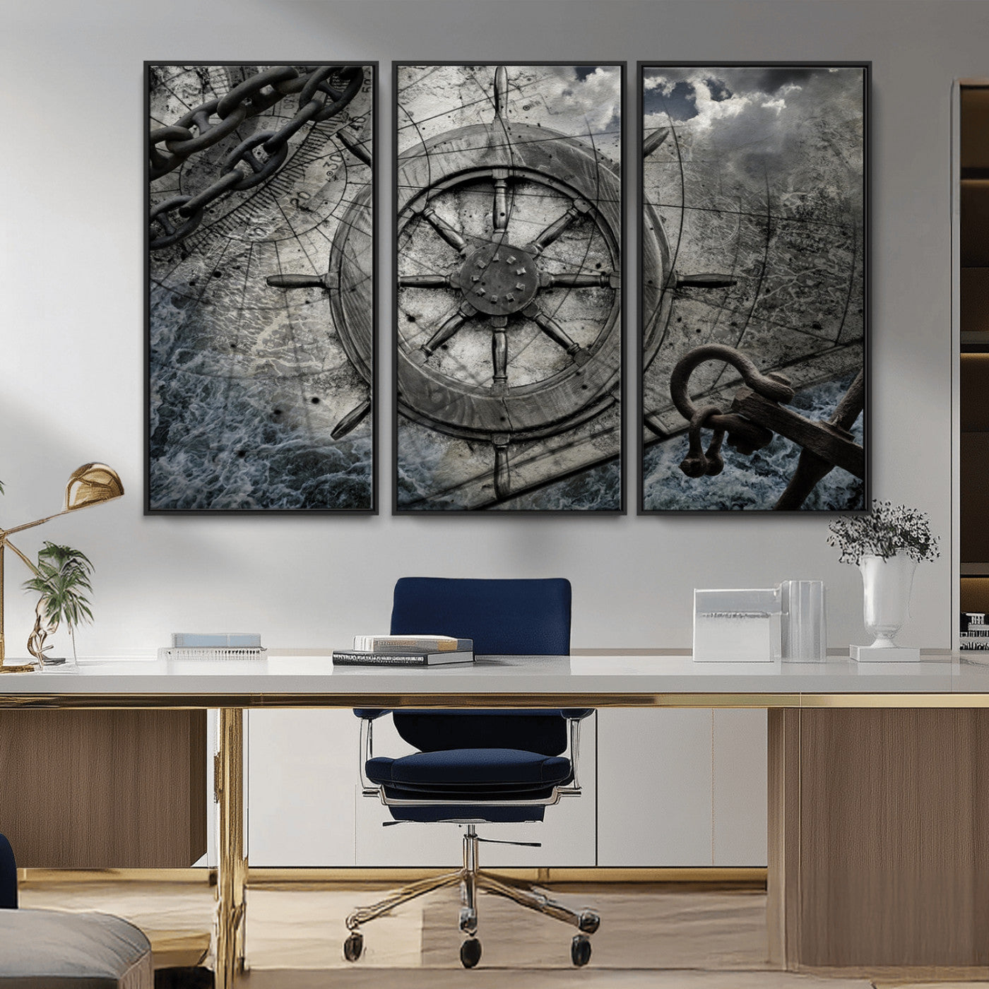Ship Steering Wheel Vintage Wall Art Canvas Print