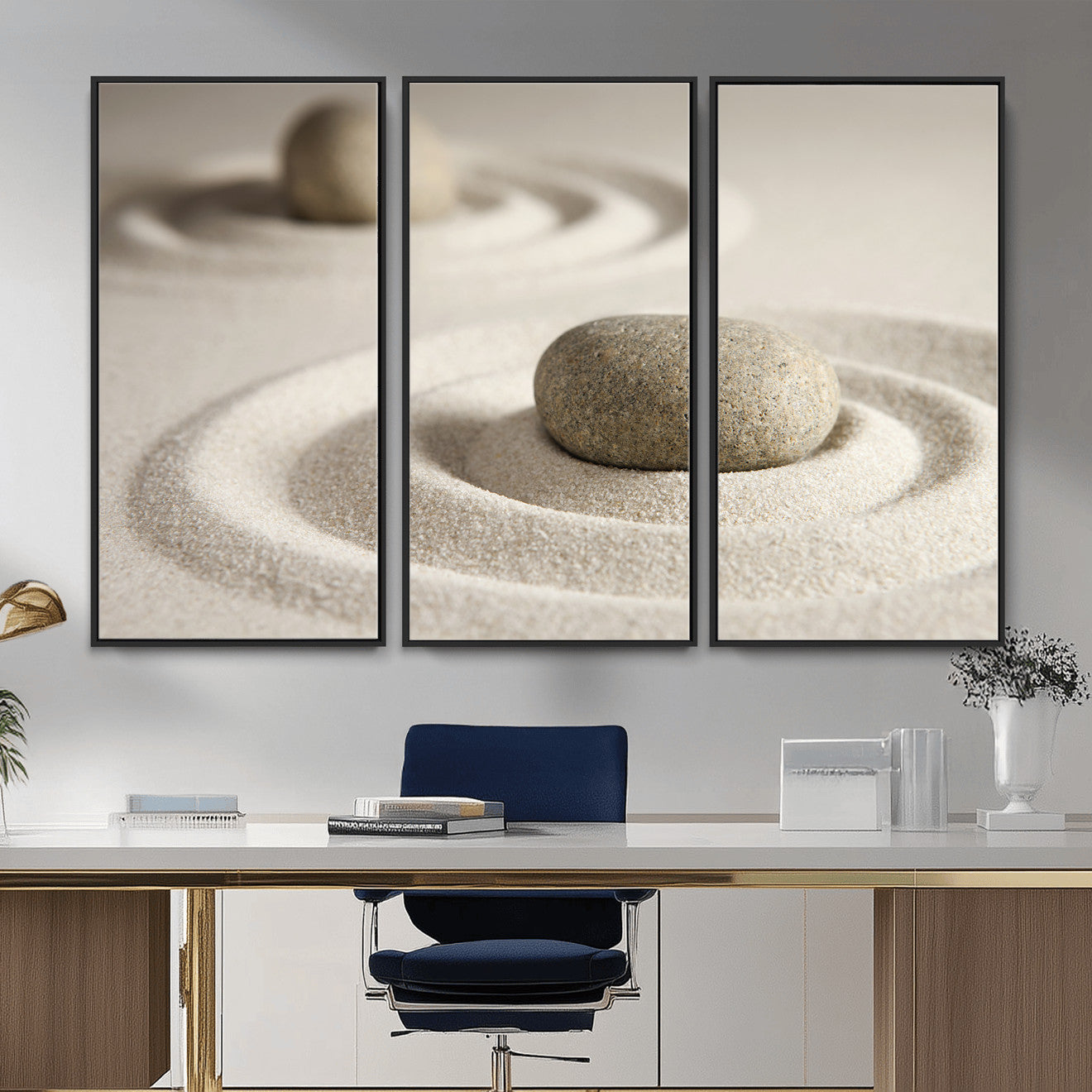 Zen Garden Stone Sand Canvas | Japanese Rock Garden Wall Art