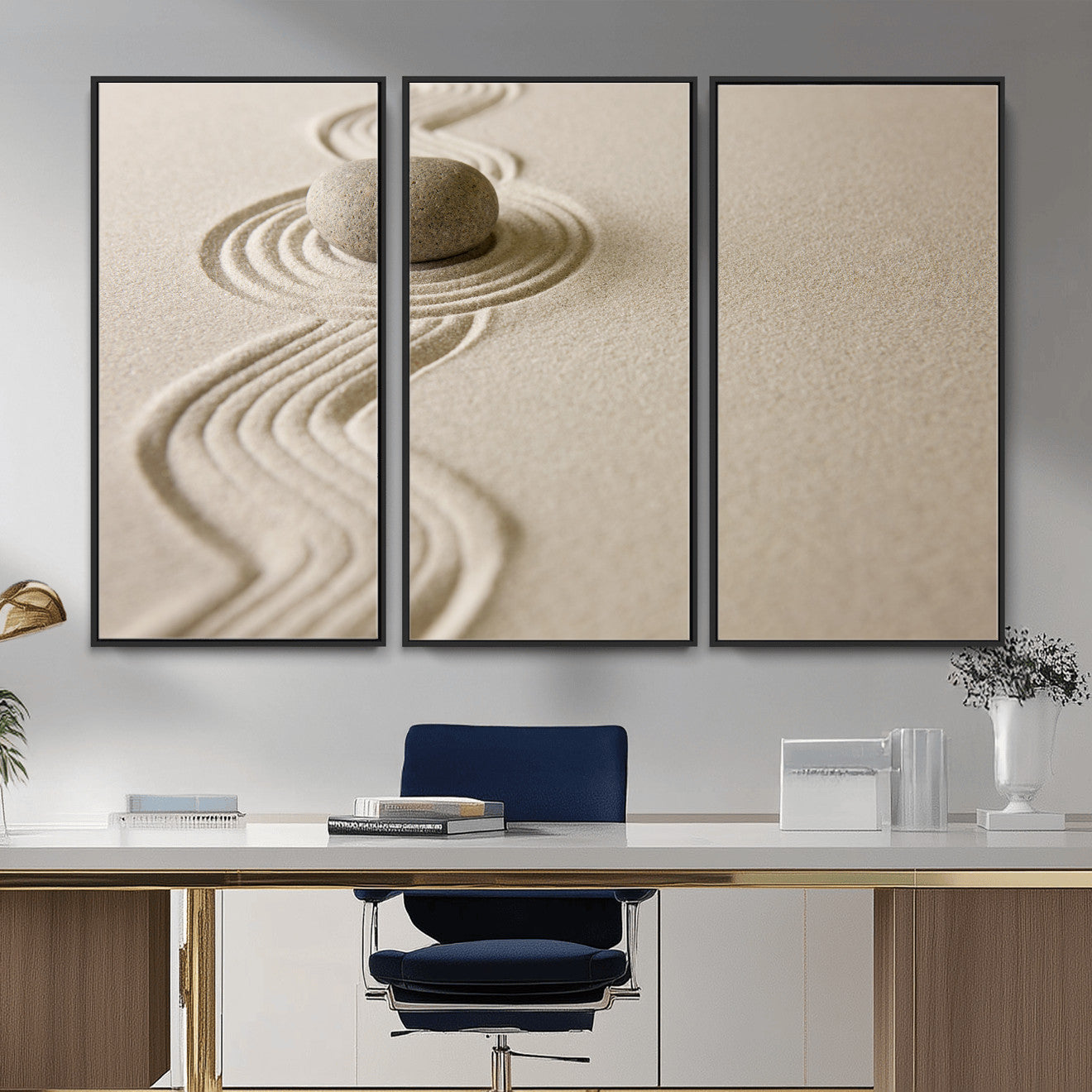 Zen Garden Stone Sand Canvas | Japanese Rock Garden Wall Art