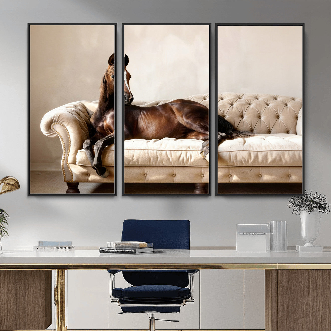 Funny Horse on Sofa Canvas Wall Art, Quirky Horse Lounging Photo Print, Whimsical Animal Decor, Living Room Conversation Art, Horse Lover Gift