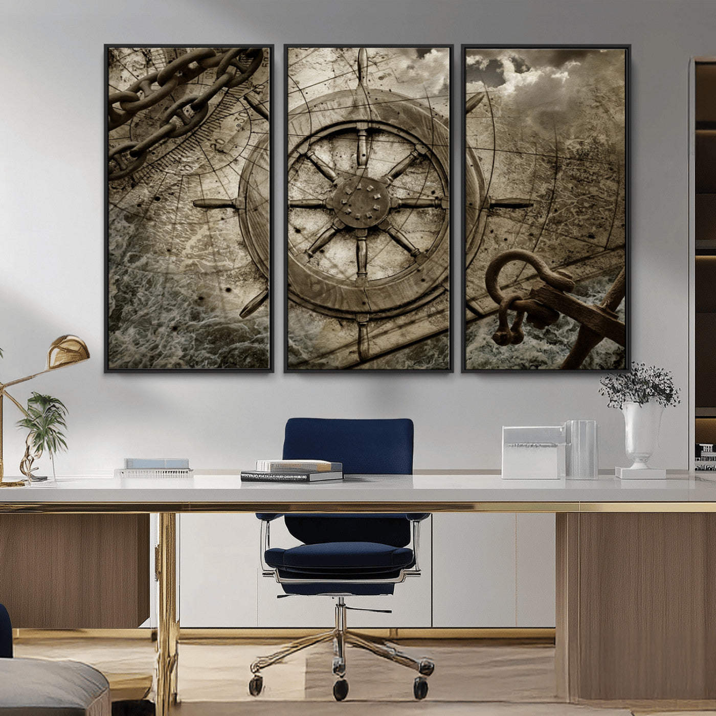 Wooden Ship Wheel Canvas Print, Multi Panel Canvas Wall Art
