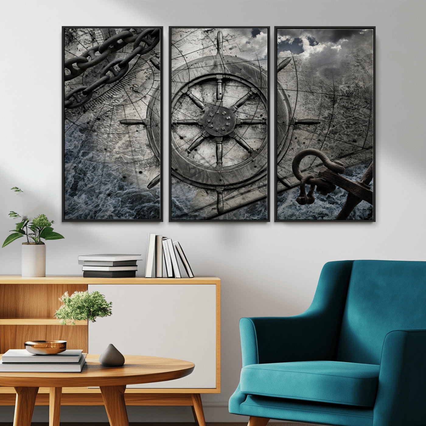 Ship Steering Wheel Vintage Wall Art Canvas Print