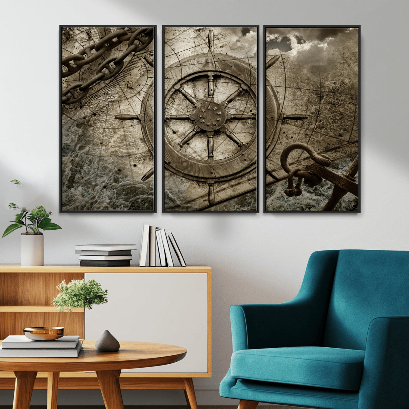 Wooden Ship Wheel Canvas Print, Multi Panel Canvas Wall Art