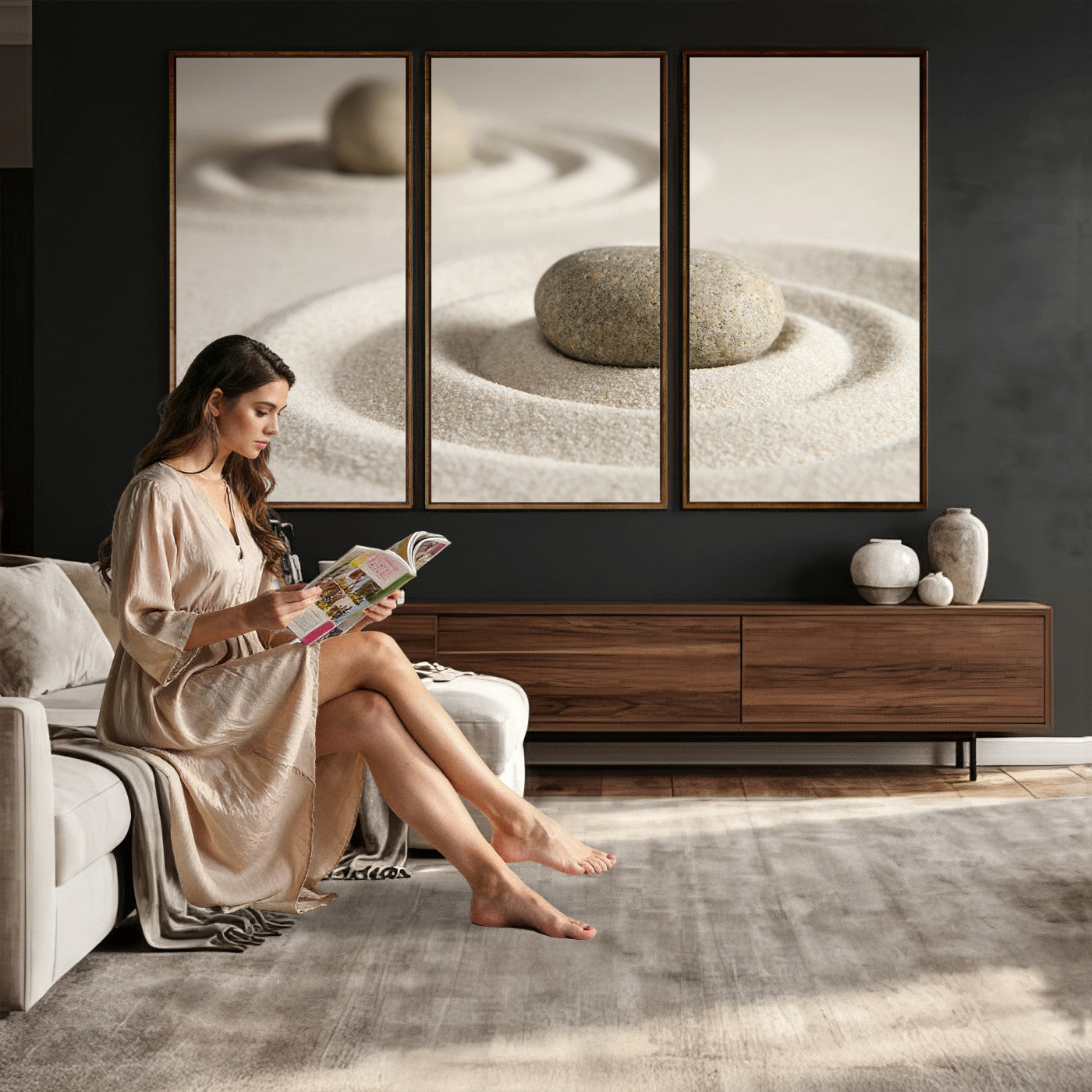 Zen Garden Stone Sand Canvas | Japanese Rock Garden Wall Art