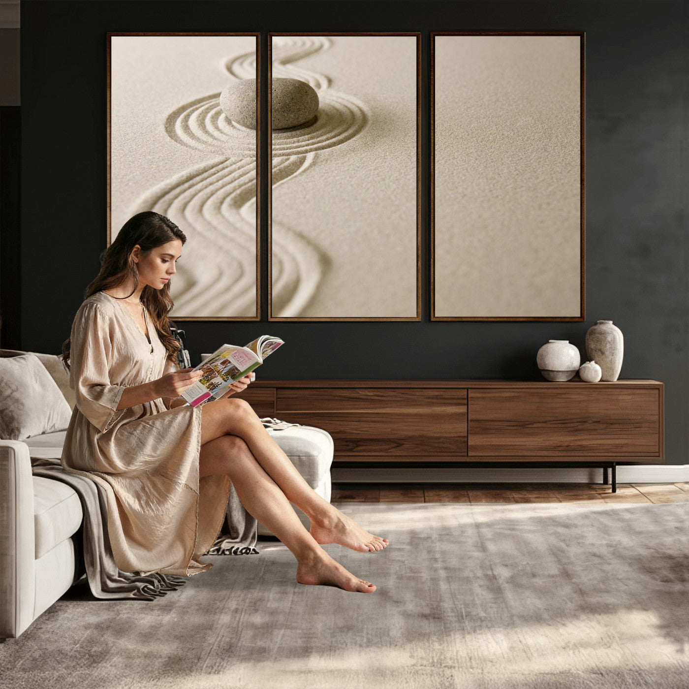 Zen Garden Stone Sand Canvas | Japanese Rock Garden Wall Art